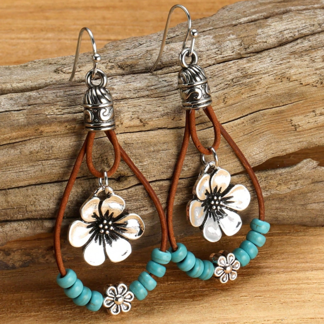 Boho Silber Türkis Blume Ohrringe