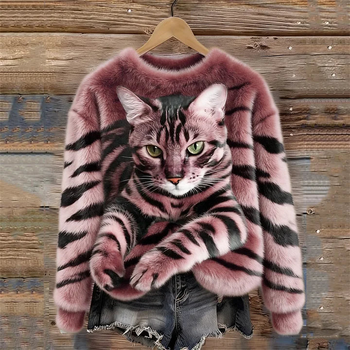Jules – Weiches Sweatshirt mit Tigerstreifen & Tabby-Katzenmotiv