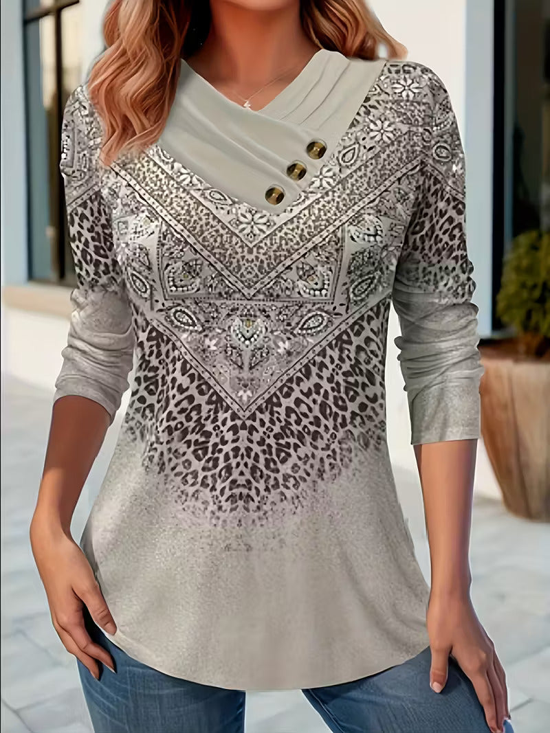 Dainora – Gemusterte Ethno-Tunika mit V-Ausschnitt