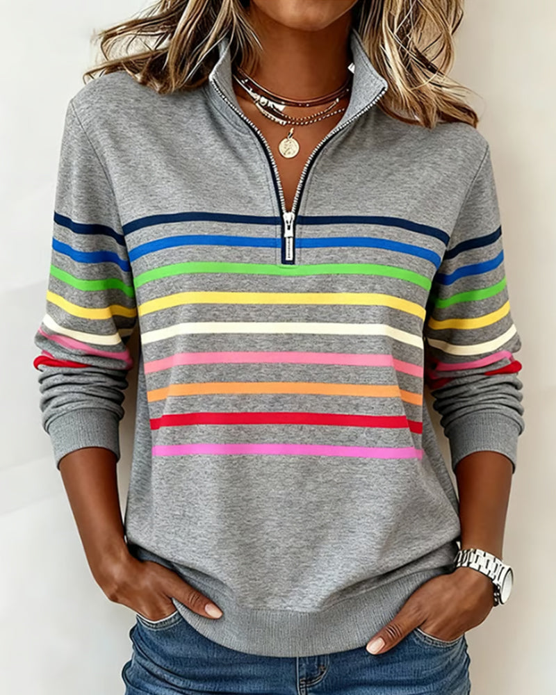 Vienna – Regenbogengestreiftes Zip-Sweatshirt
