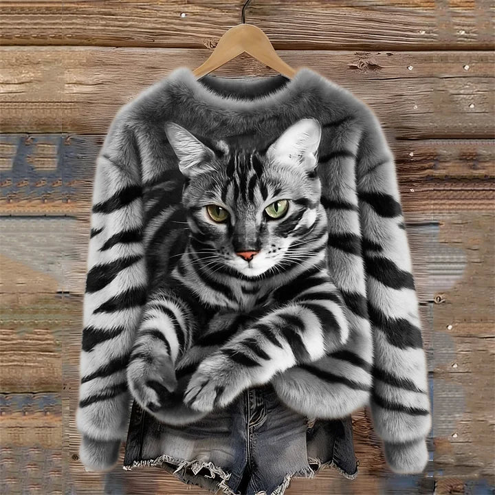 Jules – Weiches Sweatshirt mit Tigerstreifen & Tabby-Katzenmotiv