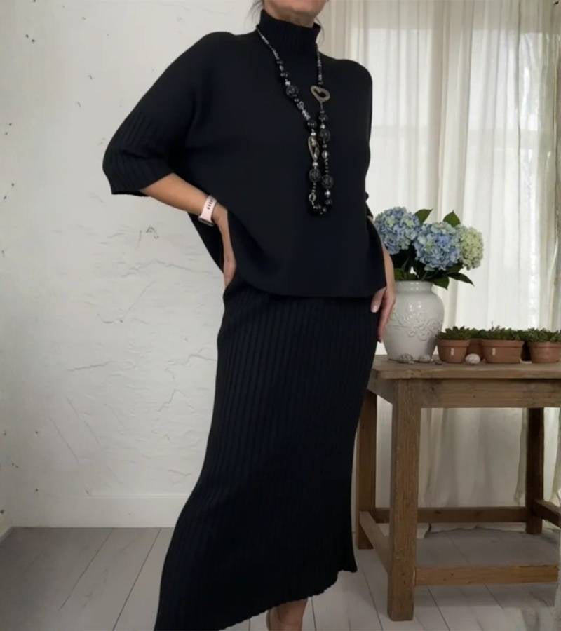 Debora | Gestricktes Set mit Geripptem Midirock