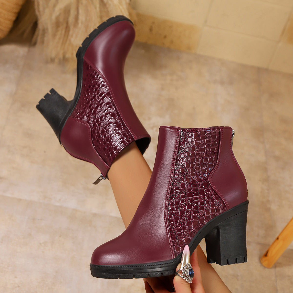 Elwira – Ankle Boots aus echtem Leder mit stabilem Blockabsatz
