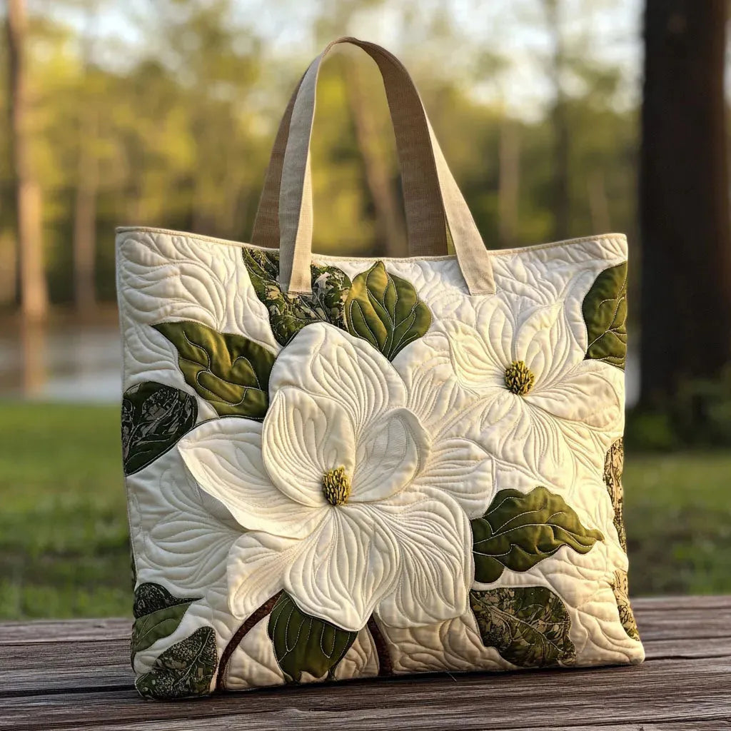 Handgefertigte, gesteppte Tasche - Elegante Weiße Lilien