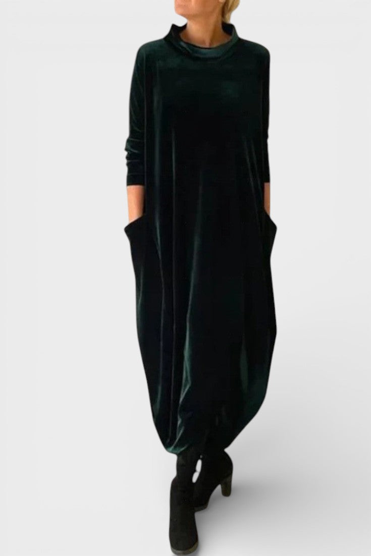 Saskia™ | Elegantes Samtkleid mit Taschen