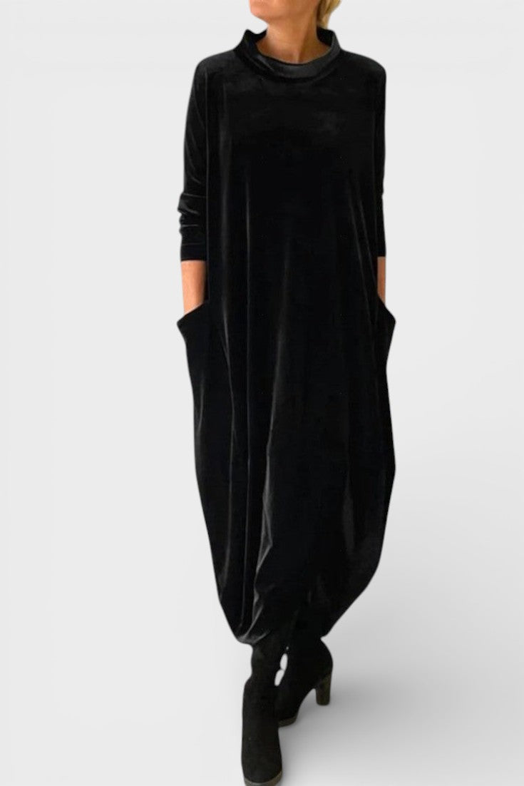 Saskia™ | Elegantes Samtkleid mit Taschen