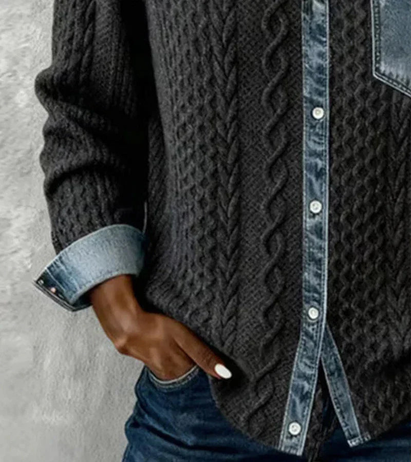 Ambra | Patchwork-Stricktop mit Denimdetails