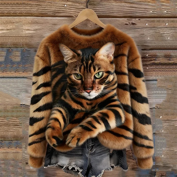 Jules – Weiches Sweatshirt mit Tigerstreifen & Tabby-Katzenmotiv