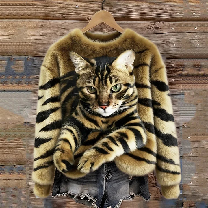Jules – Weiches Sweatshirt mit Tigerstreifen & Tabby-Katzenmotiv