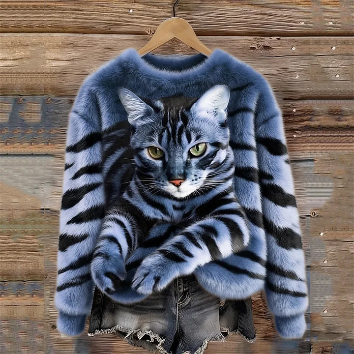 Jules – Weiches Sweatshirt mit Tigerstreifen & Tabby-Katzenmotiv