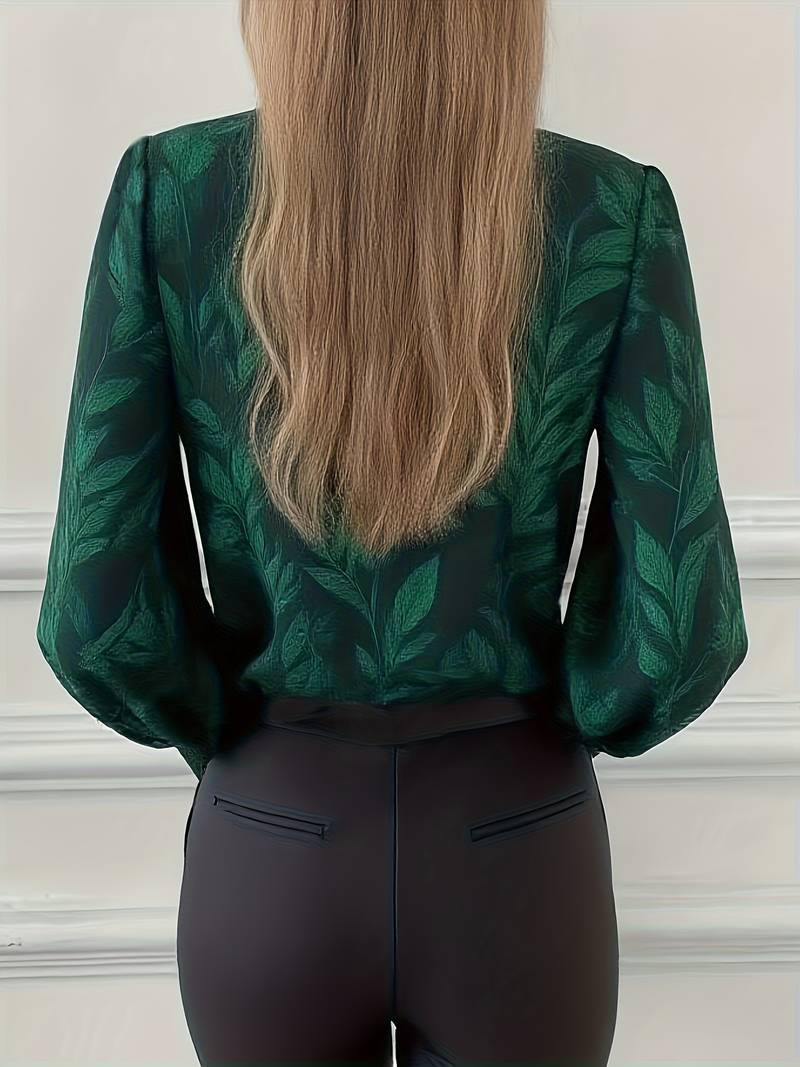 Ruchama | Eleganti Langarm-Bluse mit Blattmuster