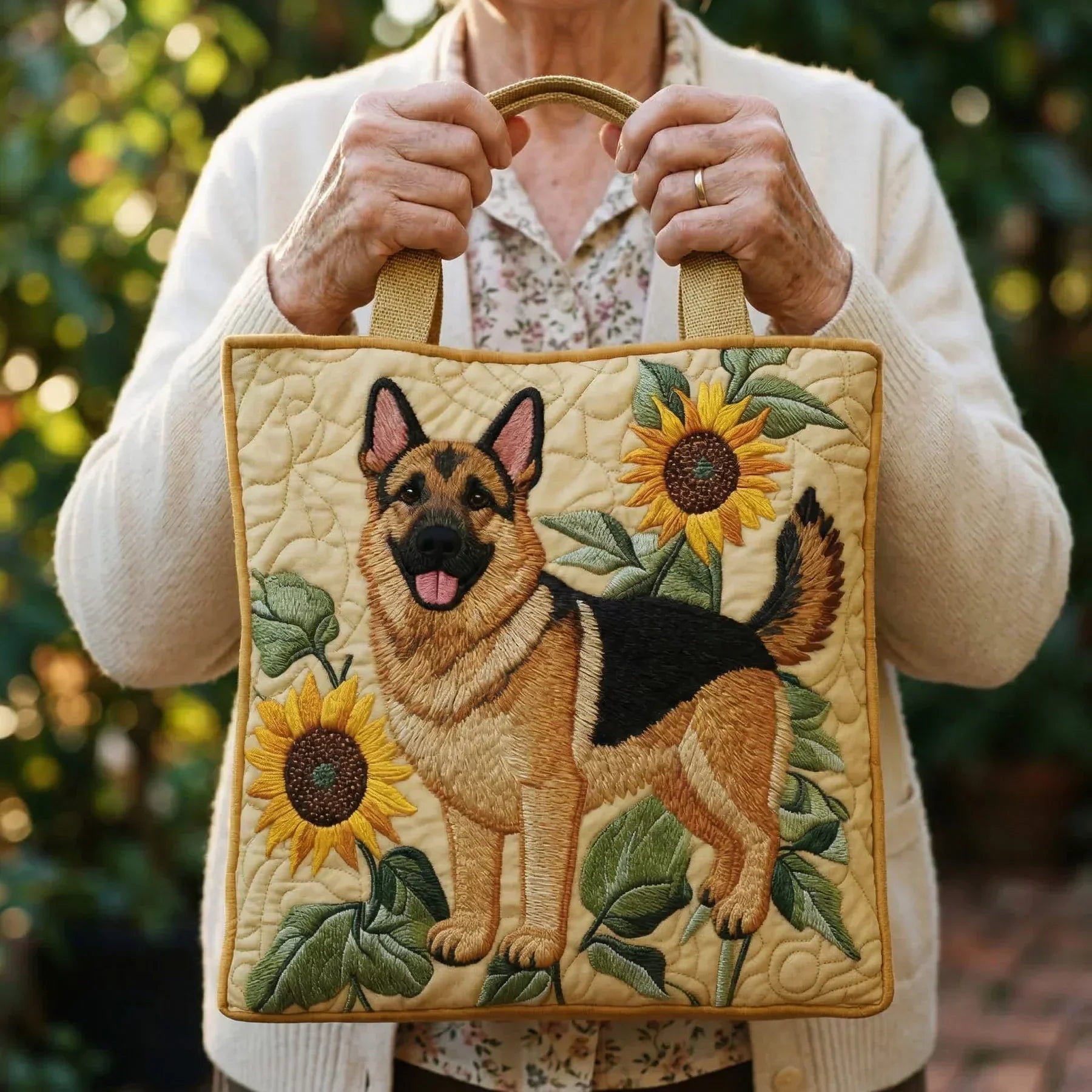 Handgefertigte Tasche - Deutscher Schäferhund Floral