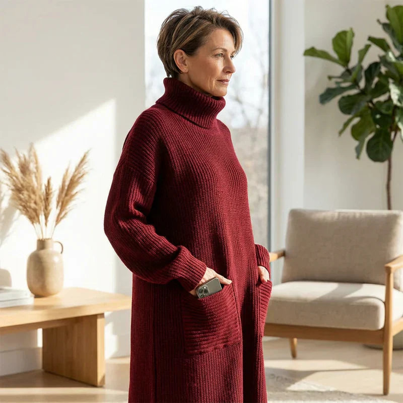 Irina | Strickkleid mit Rollkragen, langen Ärmeln & Taschen