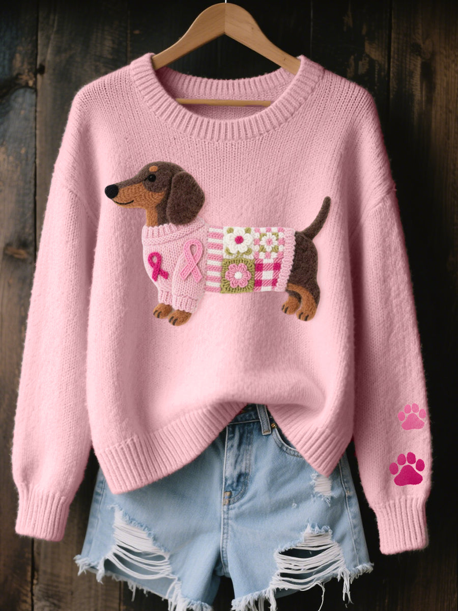 Naoni – Gestrickter Pullover mit Dackel-Motiv aus Wollfilz