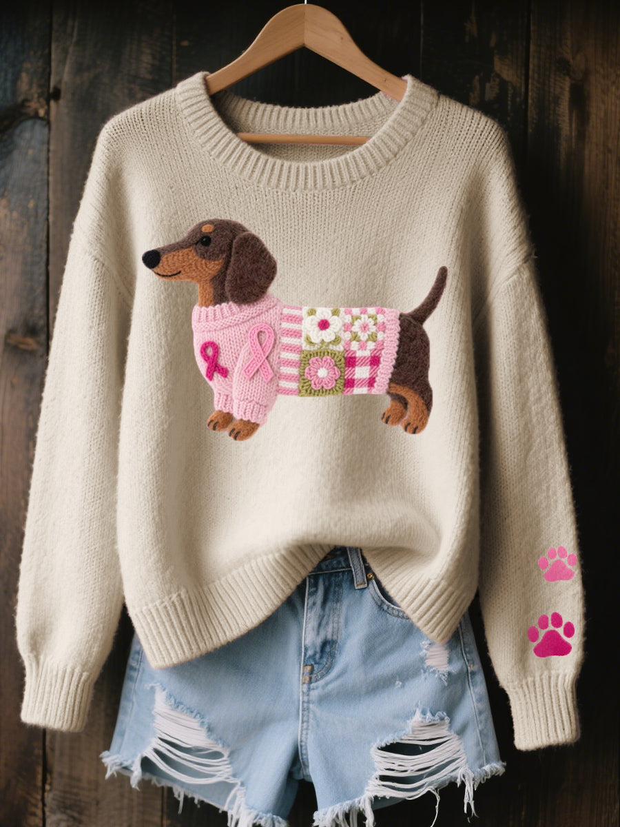 Naoni – Gestrickter Pullover mit Dackel-Motiv aus Wollfilz