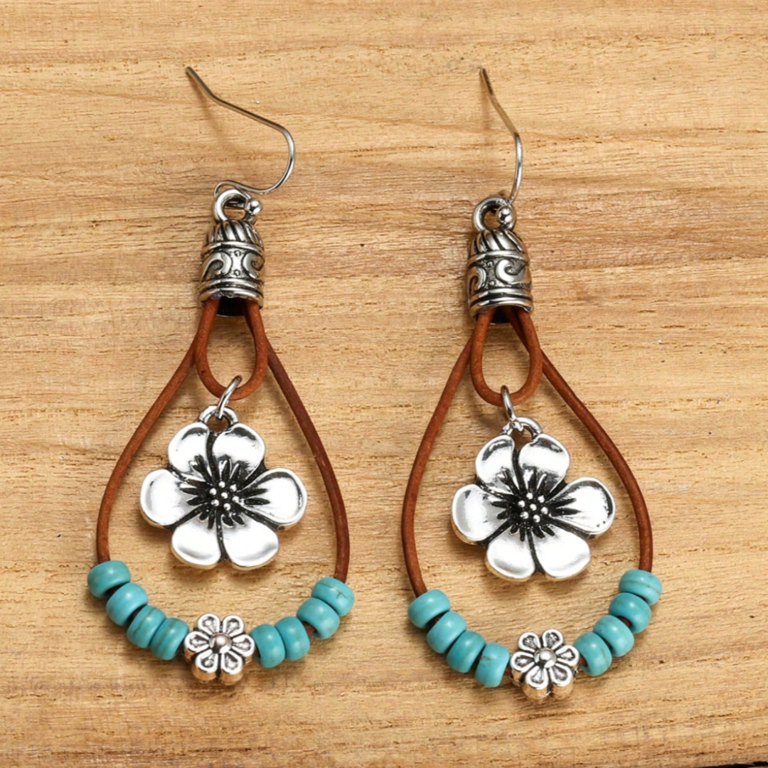 Boho Silber Türkis Blume Ohrringe