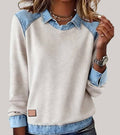 Silvia | Patchwork-Stricktop mit Denim-Details