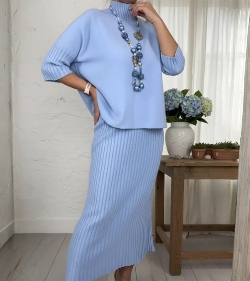 Debora | Gestricktes Set mit Geripptem Midirock