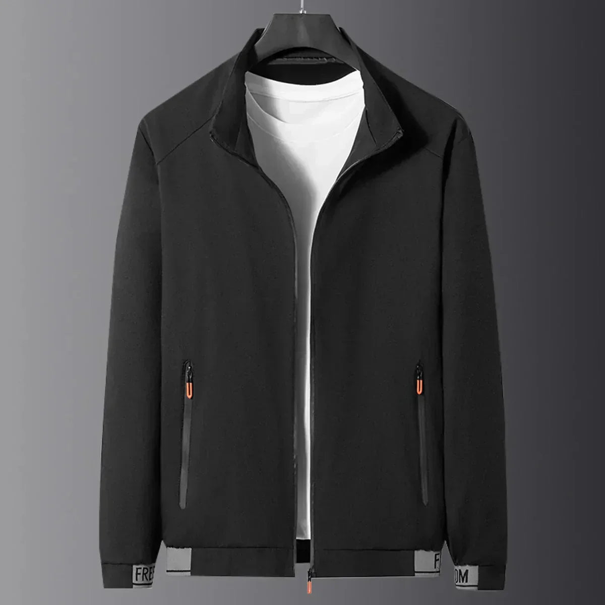 Mateo - winddichte schwarze Herren-Zwischenjacke mit Stehkragen