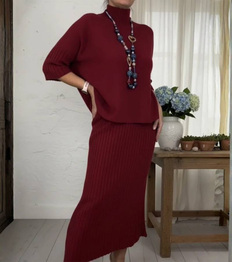 Debora | Gestricktes Set mit Geripptem Midirock