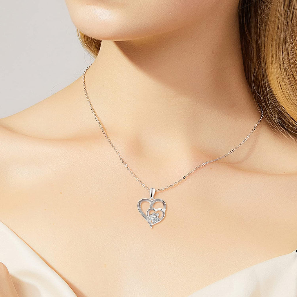 Sterling Silber Halskette mit Pfote und Herz mit Zirkonia