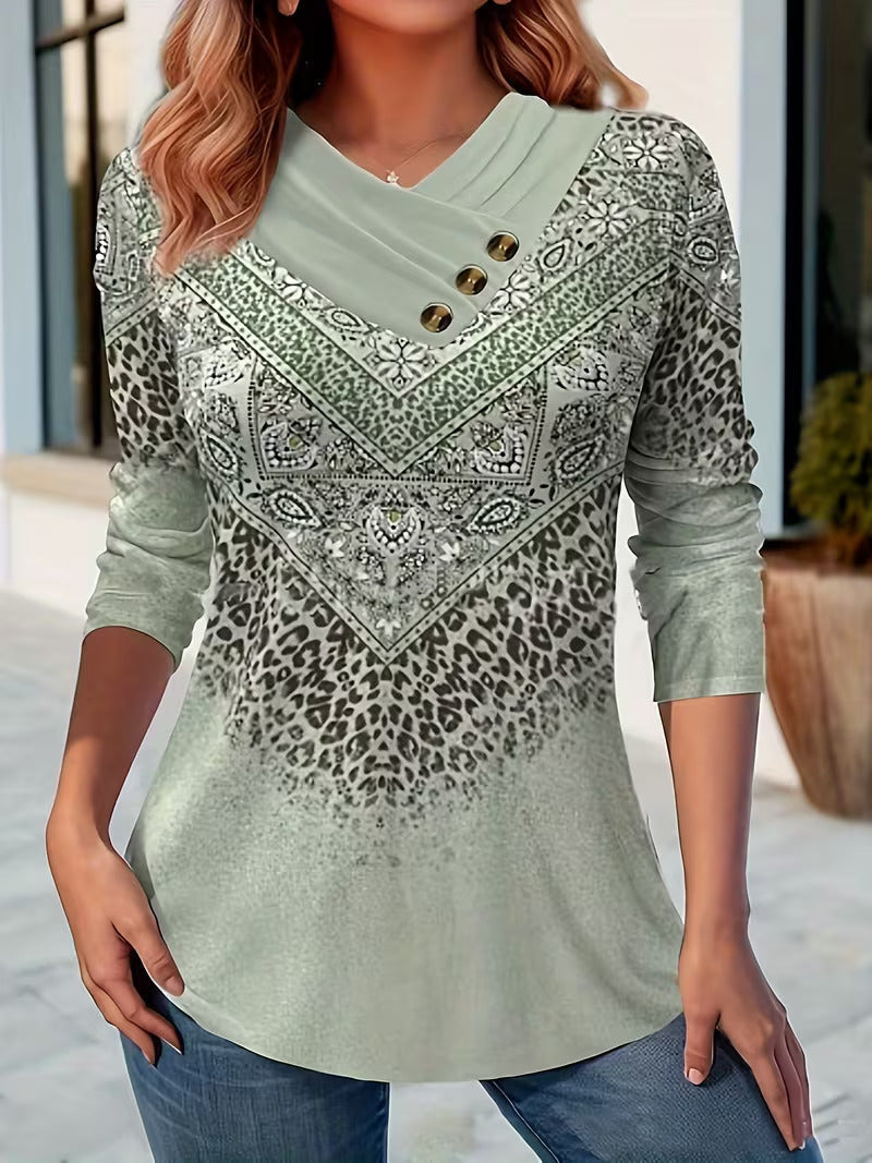 Dainora – Gemusterte Ethno-Tunika mit V-Ausschnitt