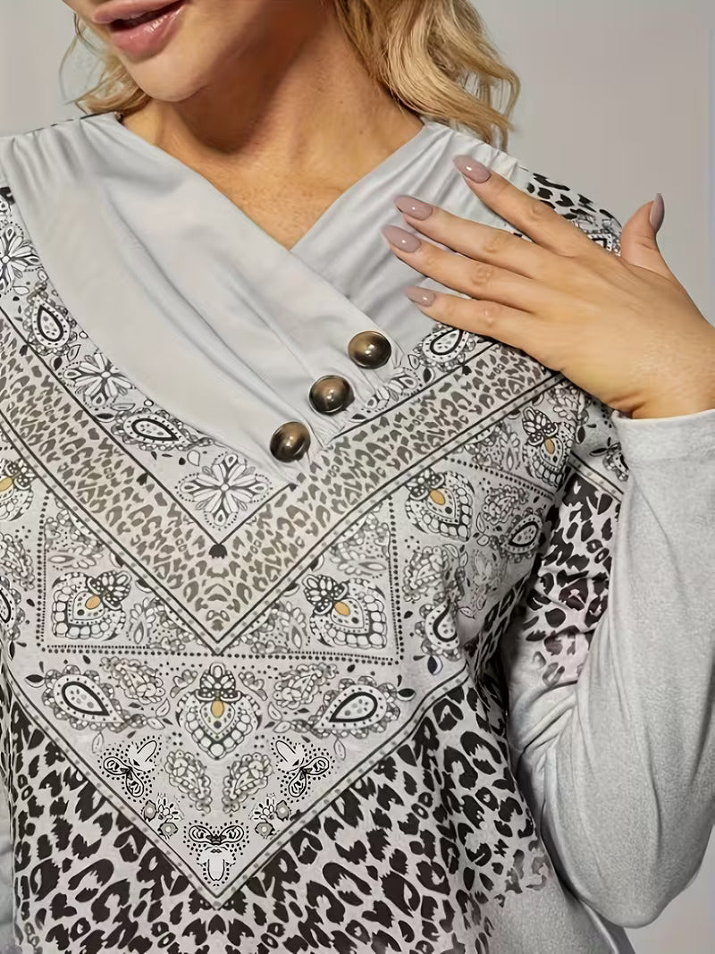 Dainora – Gemusterte Ethno-Tunika mit V-Ausschnitt