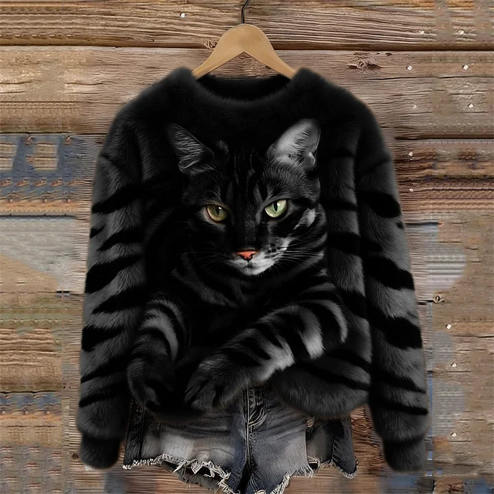 Jules – Weiches Sweatshirt mit Tigerstreifen & Tabby-Katzenmotiv