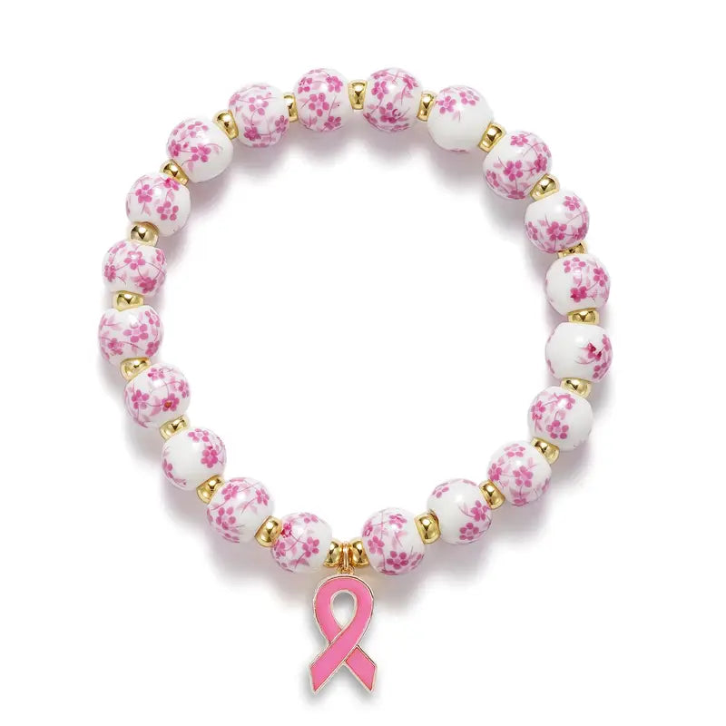 Pink Ribbon & Floral Bracelet | Unterstütze den Kampf gegen Brustkrebs (1+1 GRATIS)