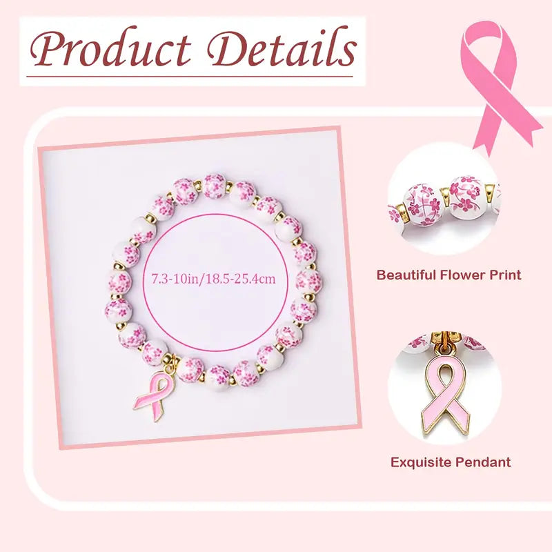 Pink Ribbon & Floral Bracelet | Unterstütze den Kampf gegen Brustkrebs (1+1 GRATIS)