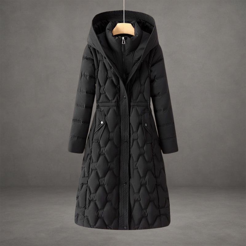 Mollie | Eleganter langer Mantel mit Kapuze