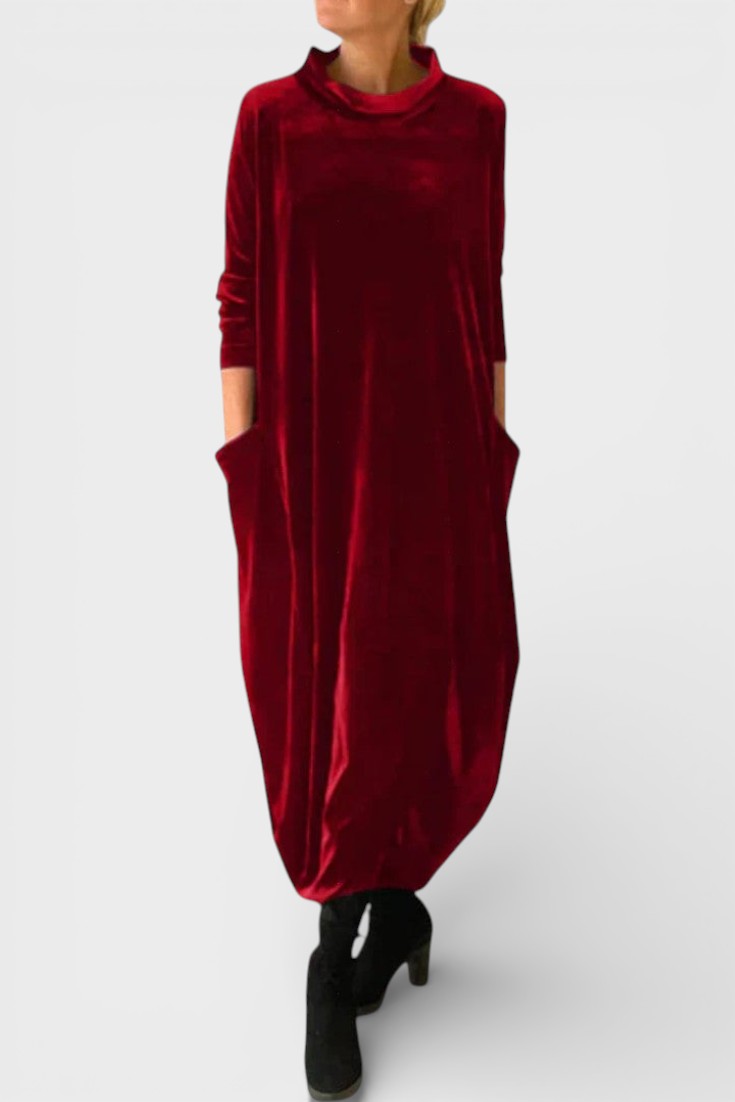 Saskia™ | Elegantes Samtkleid mit Taschen