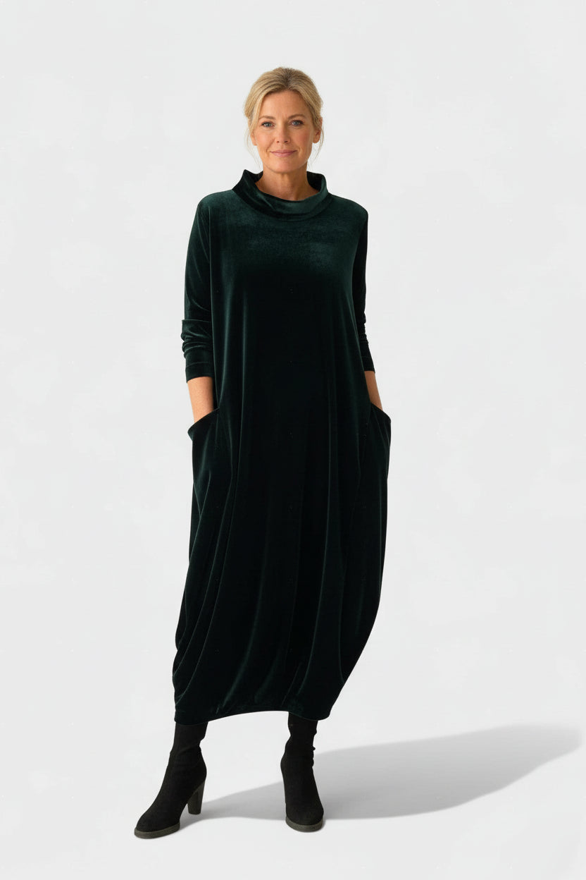 Saskia™ | Elegantes Samtkleid mit Taschen