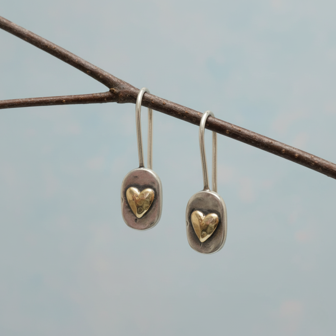 Vintage Silber und Gold Ohrringe in Herzform