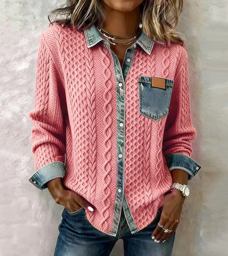 Ambra | Patchwork-Stricktop mit Denimdetails