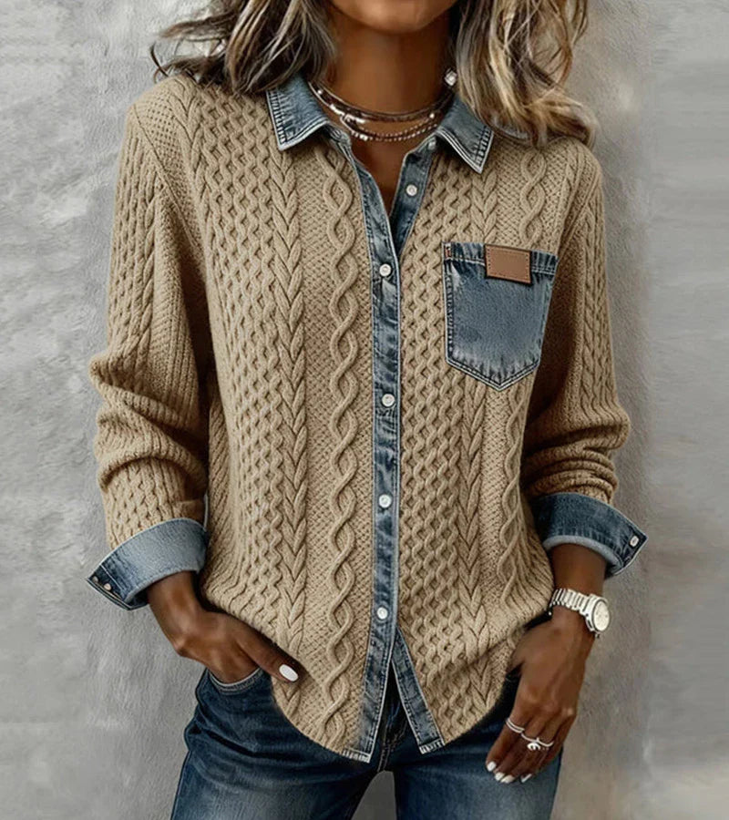 Ambra | Patchwork-Stricktop mit Denimdetails