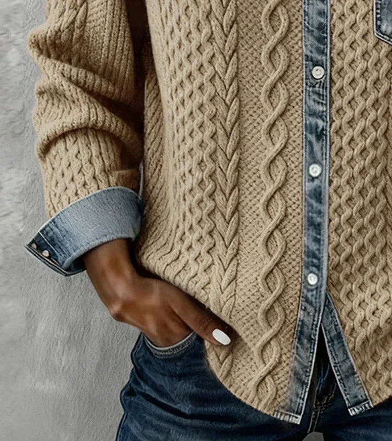 Ambra | Patchwork-Stricktop mit Denimdetails