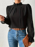 Kolbrun | Schicker plissierter top mit netzärmeln für damen