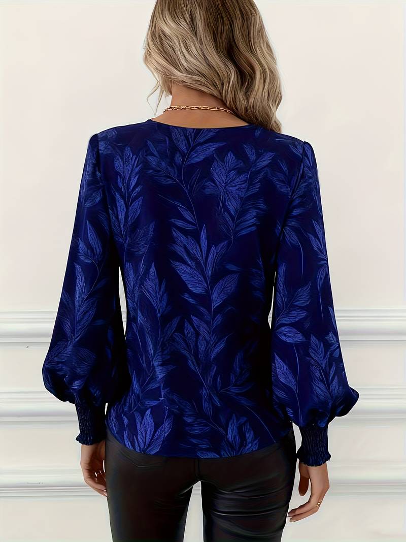 Ruchama | Eleganti Langarm-Bluse mit Blattmuster