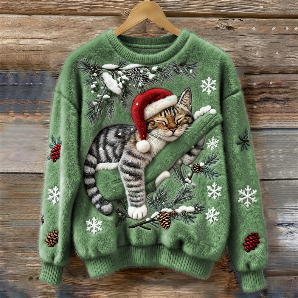 Layla | Kuscheliger & Festlicher Winterpullover mit Katze