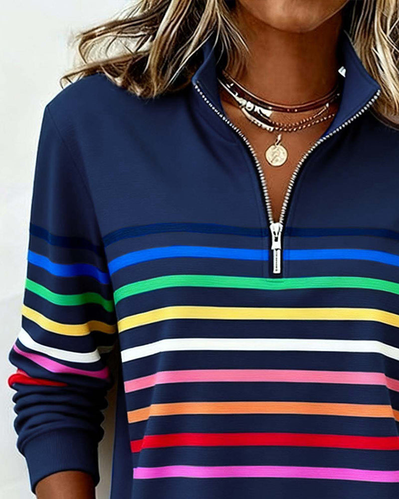 Vienna – Regenbogen­gestreiftes Zip-Sweatshirt