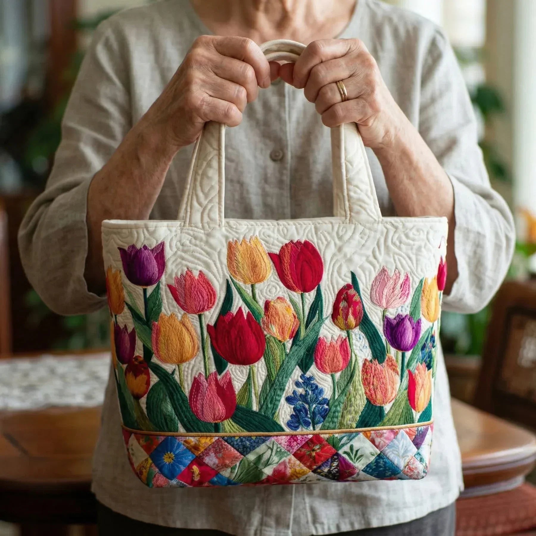 Gepolsterte Tasche - Tulpengarten