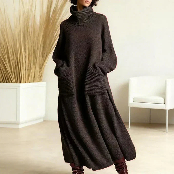 Irina | Strickkleid mit Rollkragen, langen Ärmeln & Taschen
