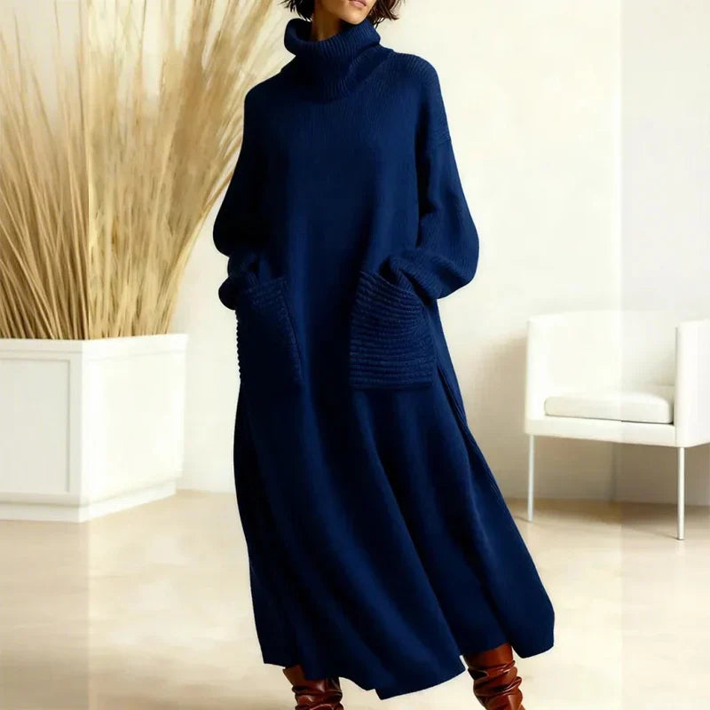 Irina | Strickkleid mit Rollkragen, langen Ärmeln & Taschen