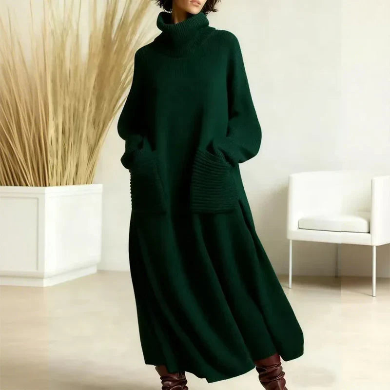 Irina | Strickkleid mit Rollkragen, langen Ärmeln & Taschen