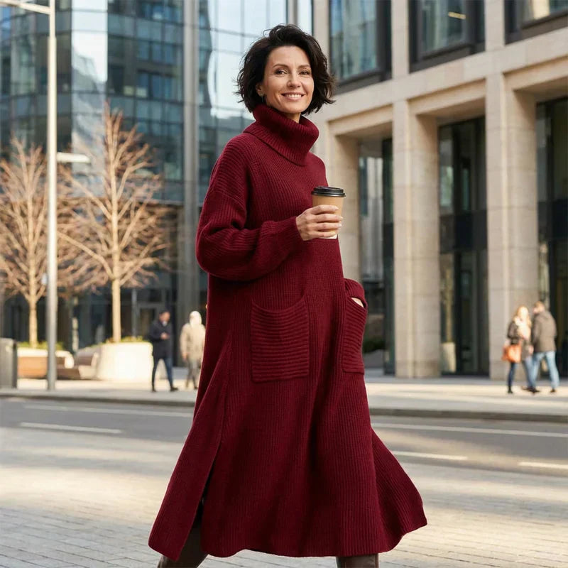 Irina | Strickkleid mit Rollkragen, langen Ärmeln & Taschen