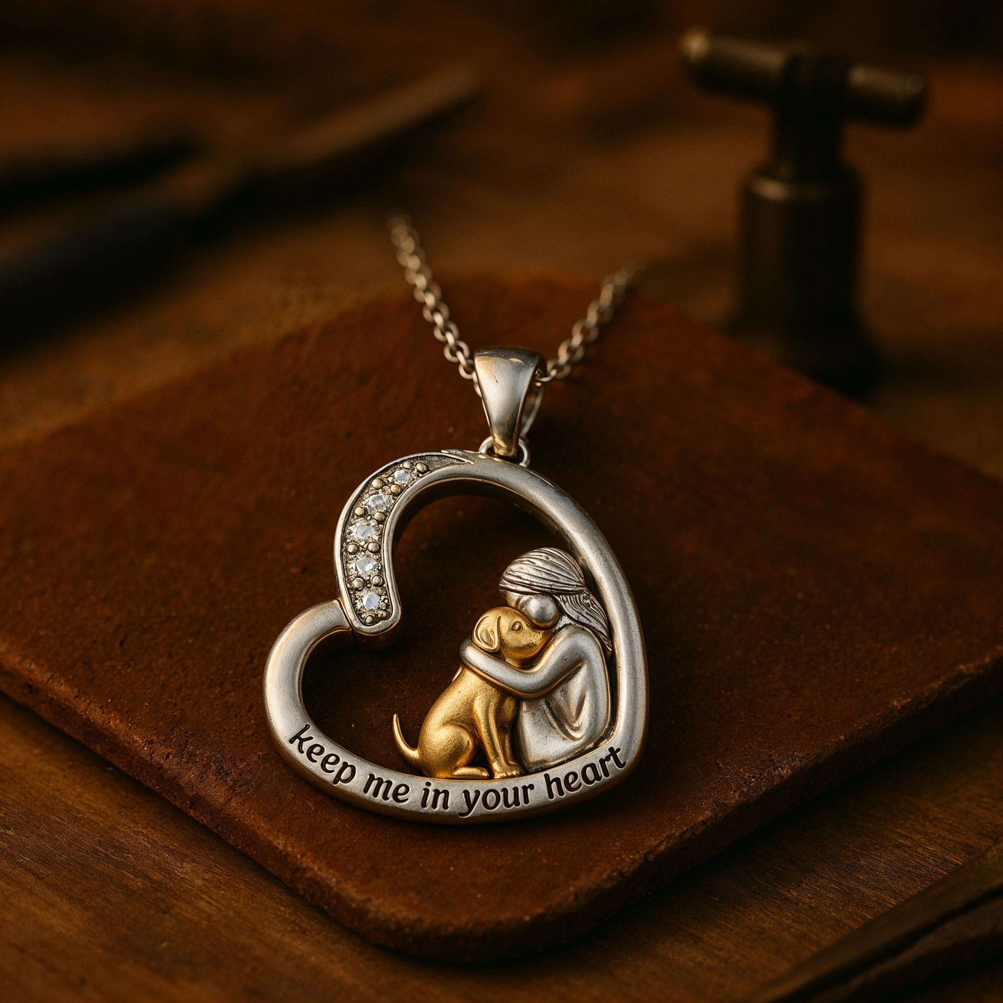 Herzhalskette aus Silber mit Hund und Zirkoniastein
