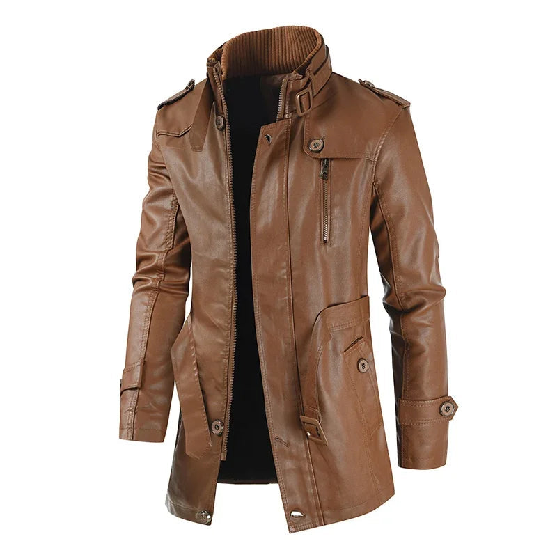 Matthias-Leon® | Elegante lange Motorradlederjacke