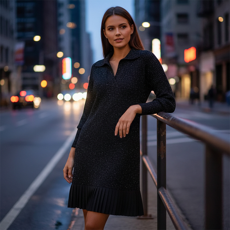 Eva™ – Glänzendes Kleid mit V-Ausschnitt