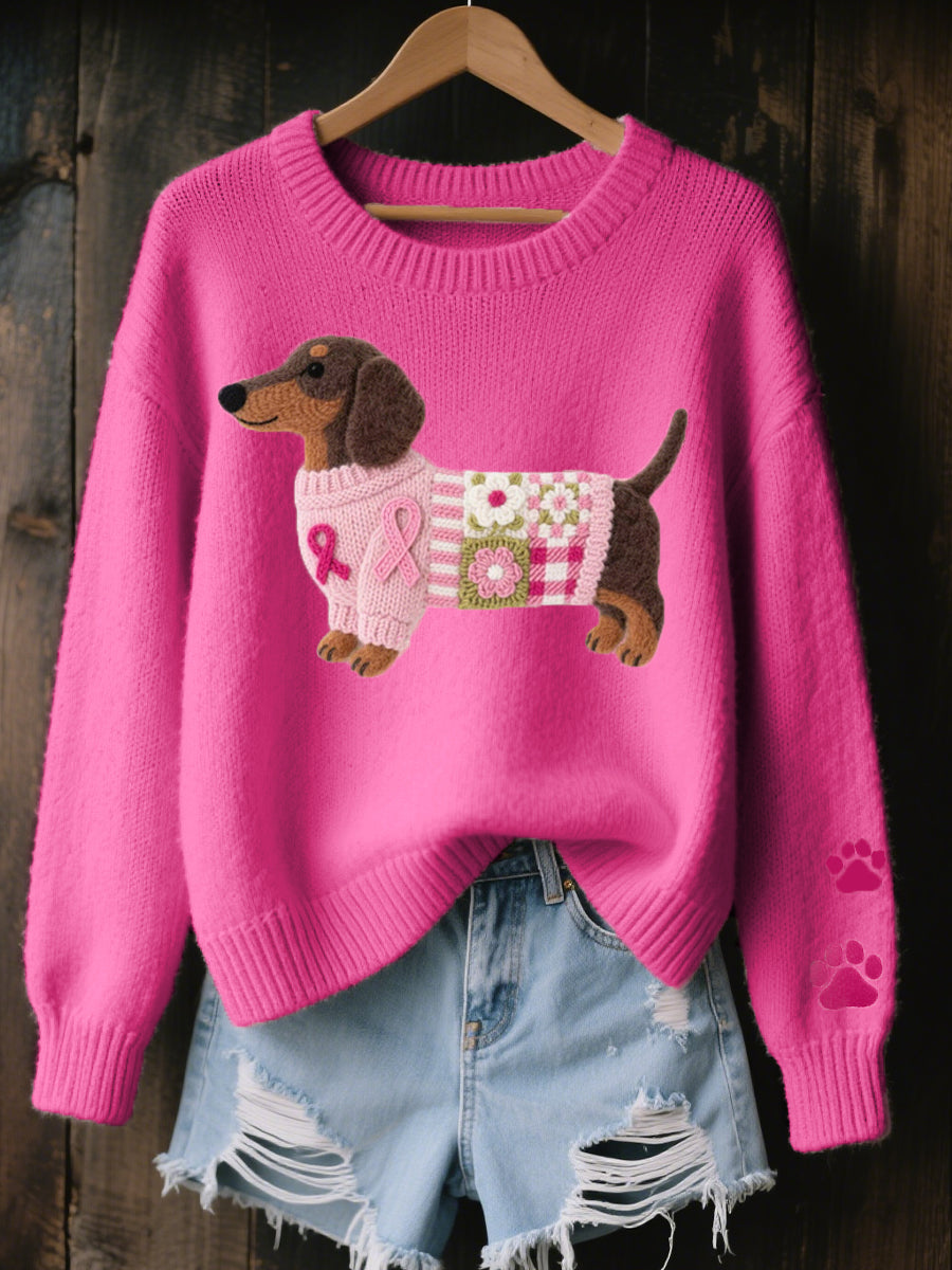 Naoni – Gestrickter Pullover mit Dackel-Motiv aus Wollfilz